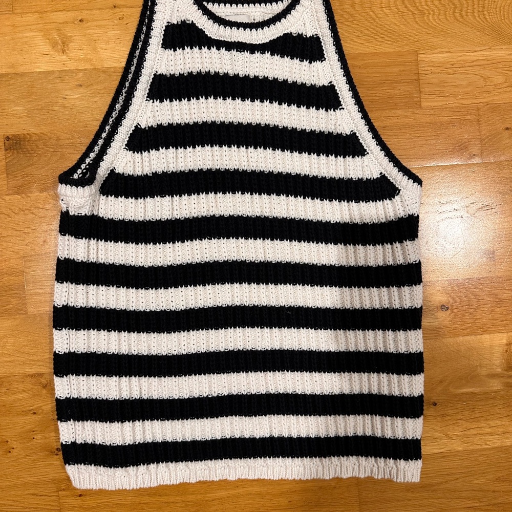 Black and White Striped Knit Tank Top